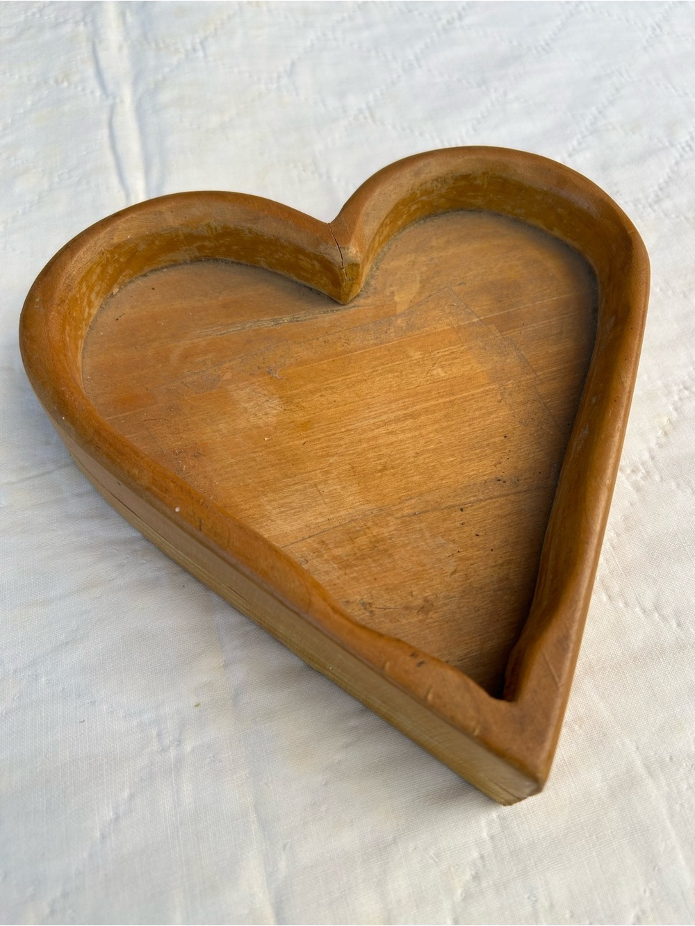 Vintage Heart-Shaped Wooden Serving Tray - Natural Brown